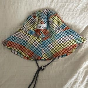 Ganni seersucker check bucket hat